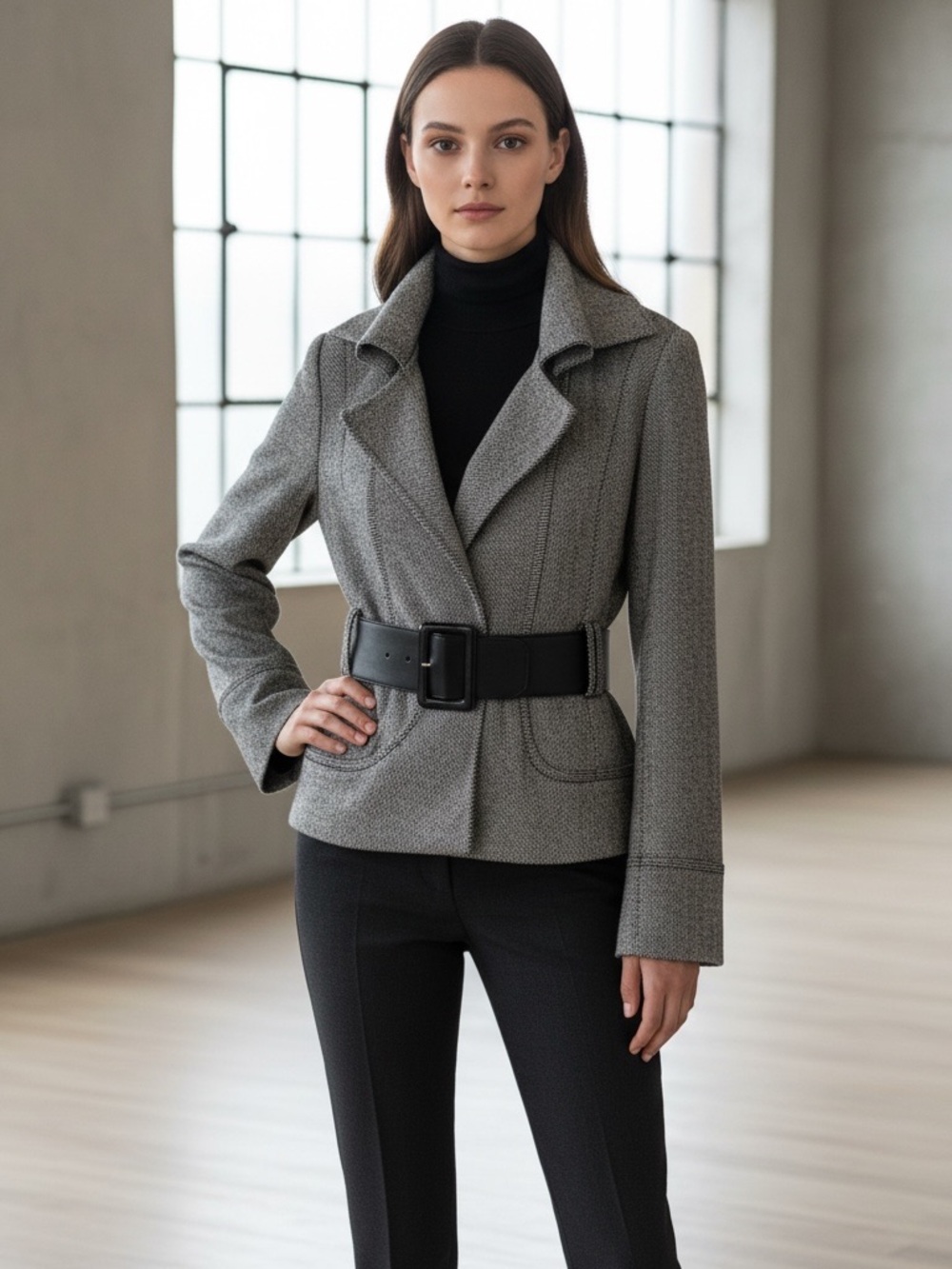 Zara Gray Belted Blazer - Picture 1 of 16